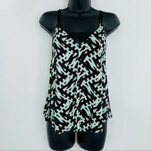 Urban Outfitters Silence + Noise Printed Tank Top Women's S Blue Black Mesh Back
